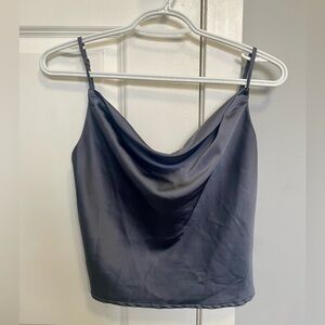 Elegant Grey Satin Cowl Neck Top